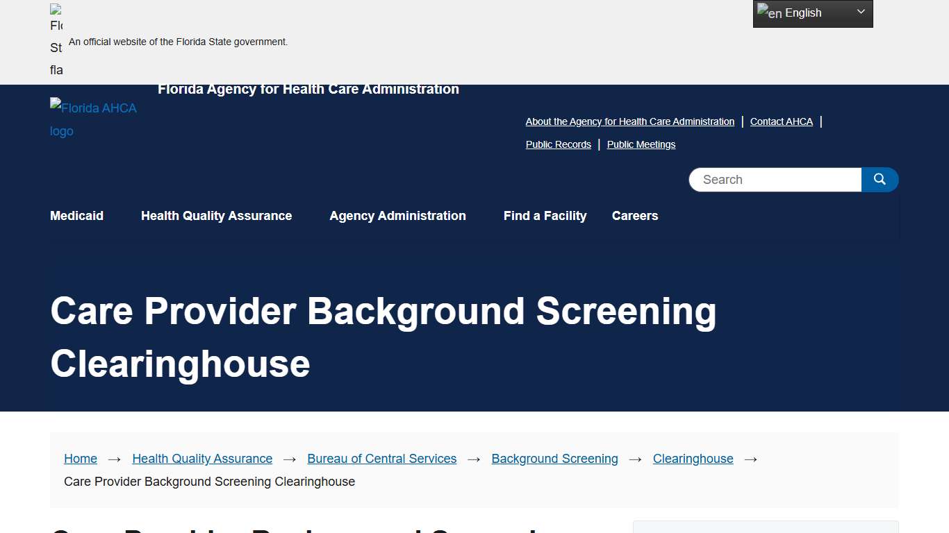Care Provider Background Screening Clearinghouse | Florida Agency for Health Care Administration
