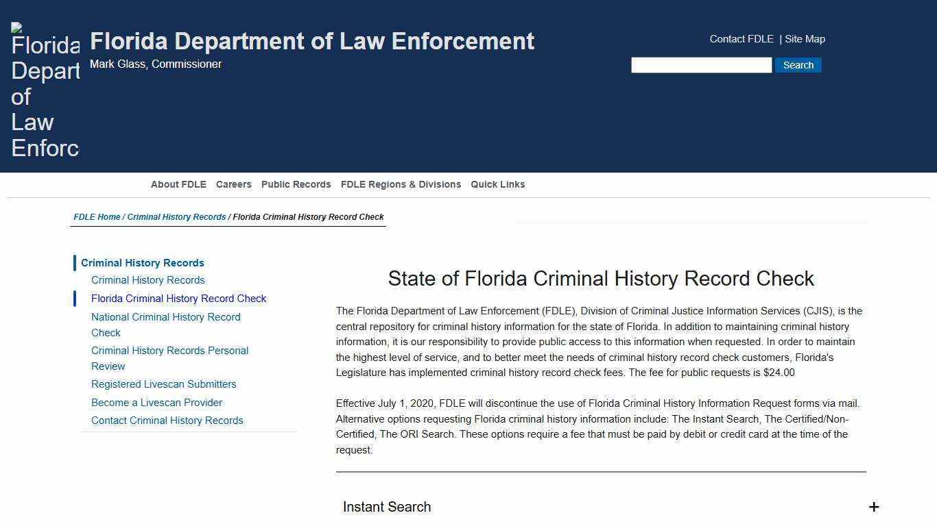 FDLE - State of Florida Criminal History Record Check